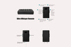 Ultra Whisper remote control shown from the front, side and rear