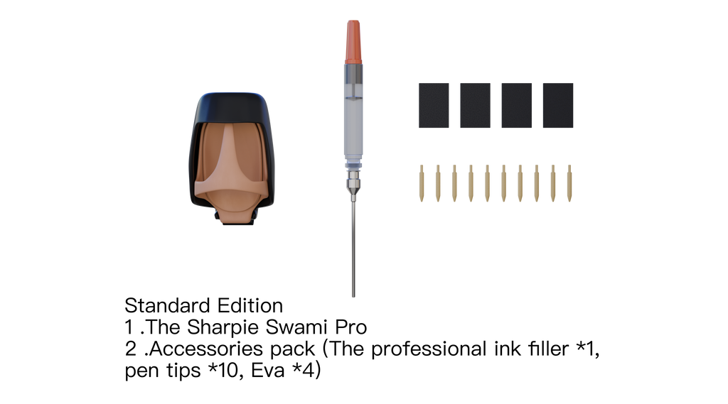 Sharpie Swami Pro Standard Edition contents with pen tips and accessories